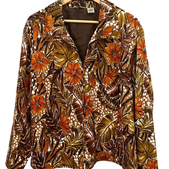 Laura Ashley Woman Brown Orange Tropical Floral Jacket 3X - Picture 1 of 4